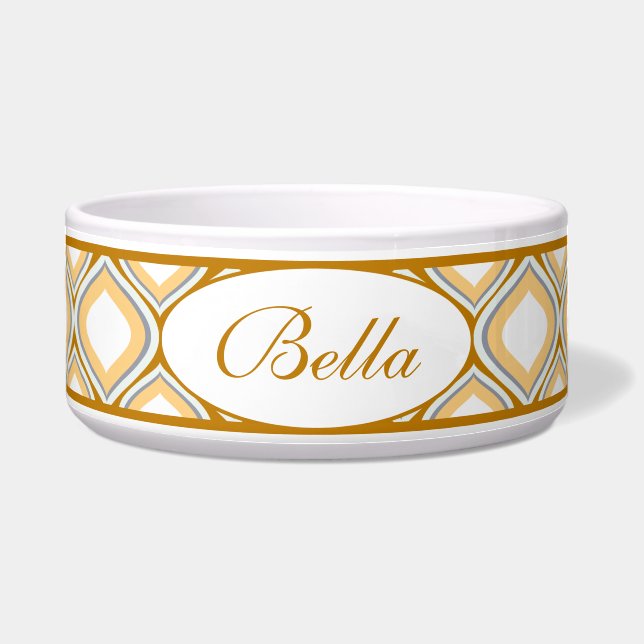 Caramel Ogee Personalized Ceramic Dog Bowl (Front)