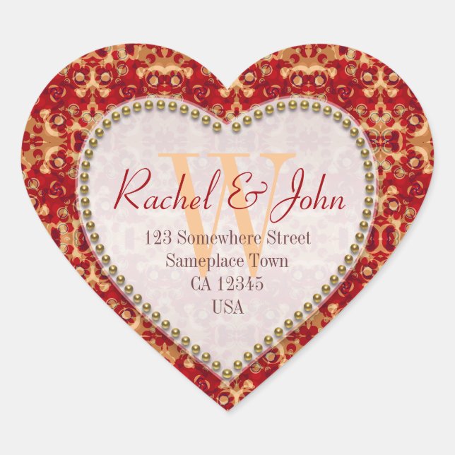 Caramel Rust Pattern Monogrammed Heart Wedding Heart Sticker (Front)