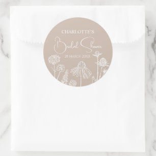 Caramel Wildflowers Sketched Floral Classic Round Sticker