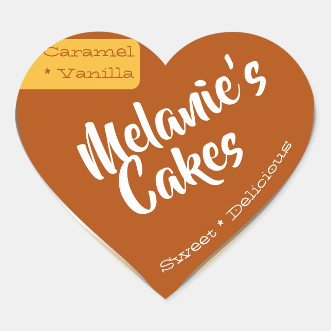 Caramel Yellow Brown Custom Bakery Cake Packaging Heart Sticker (Front)