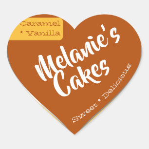 Caramel Yellow Brown Custom Bakery Cake Packaging Heart Sticker