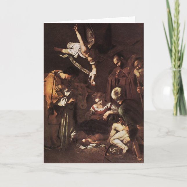 Caravaggio -Nativity with St Francis & St Lawrence Holiday Card (Front)