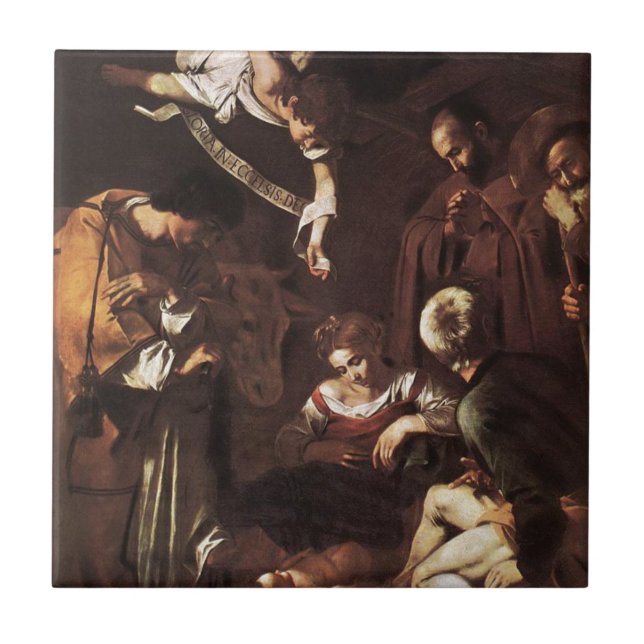 Caravaggio -Nativity with St Francis & St Lawrence Tile (Front)