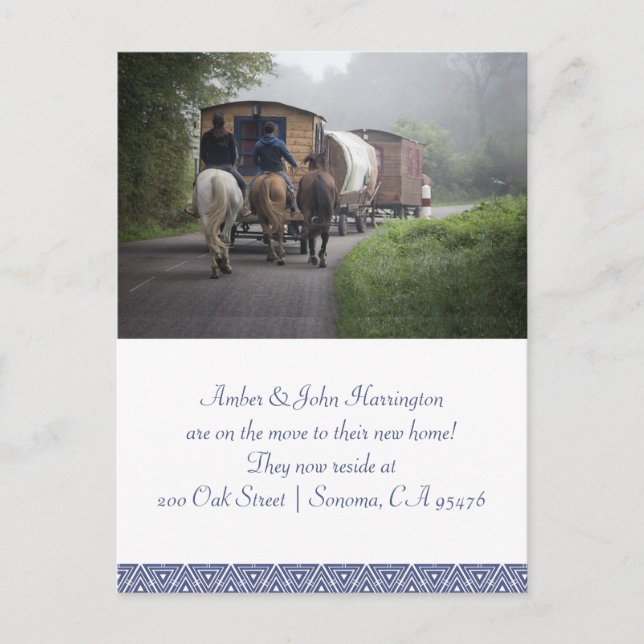 Caravan And Riders On Horses Moving Announcement Postcard (Front)