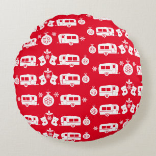 Caravan Happy Christmas Camping Round Pillow