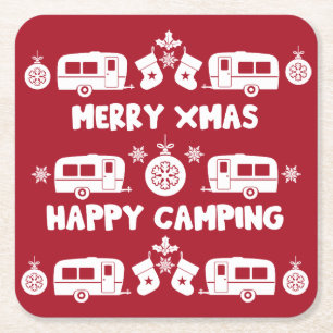 Caravan Happy Christmas Camping   Square Paper Coaster