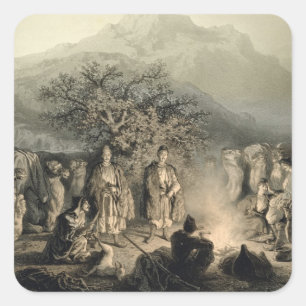 Caravan of Armenian Merchants, Transcaucasia, plat Square Sticker