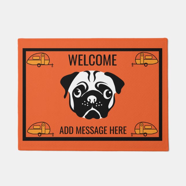 Caravan Pug Dog Door Mat (Front)