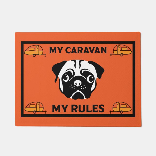 Caravan Pug Dog Door Mat (Front)