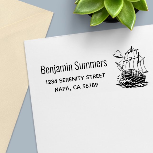 Caravel Wooden Sailing Ship Return Address Self-inking Stamp (Creator Uploaded)