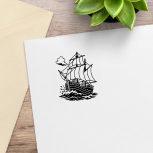 Caravel Wooden Sailing Ship Stormy Sea 1x1 Rubber Stamp