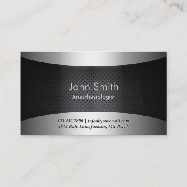 Carbon Black Anesthesiologist Business Card (Front)