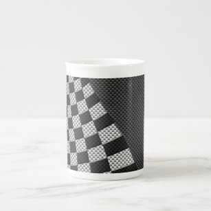 Carbon Fiber Style Racing Flag Wave Decor Bone China Mug