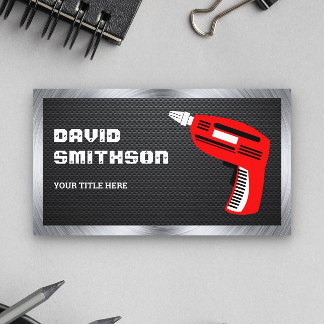 Carbon Fibre Hardware Power Tool Red Drill Machine Business Card (Creator Uploaded)