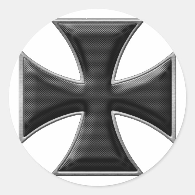 Carbon Fibre Iron Cross - Black Classic Round Sticker (Front)