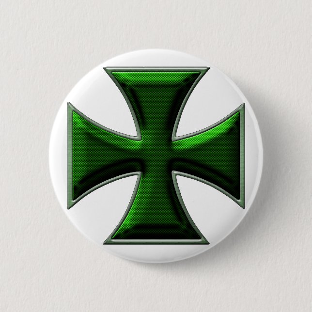 Carbon Fibre Iron Cross - Green 2 Inch Round Button (Front)