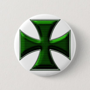 Carbon Fibre Iron Cross - Green 2 Inch Round Button