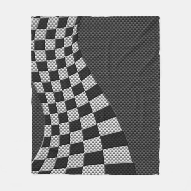 Carbon Fibre Like Racing Flag Wave Print Fleece Blanket (Front)
