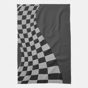 Carbon Fibre Like Racing Flag Wave Print Kitchen Towel