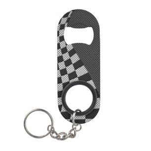 Carbon Fibre Like Racing Flag Wave Print Mini Bottle Opener
