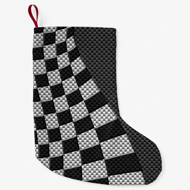 Carbon Fibre Like Racing Flag Wave Print Small Christmas Stocking (Front)