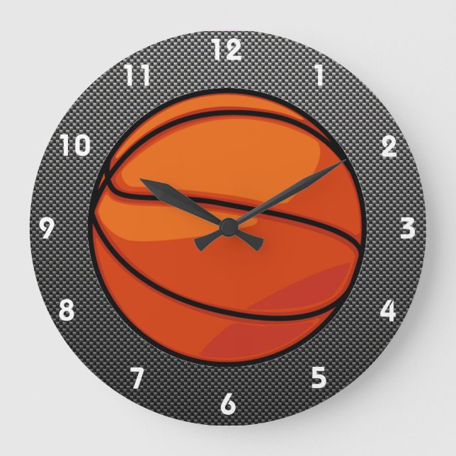 Carbon Fibre look Basketball Large Clock (Front)