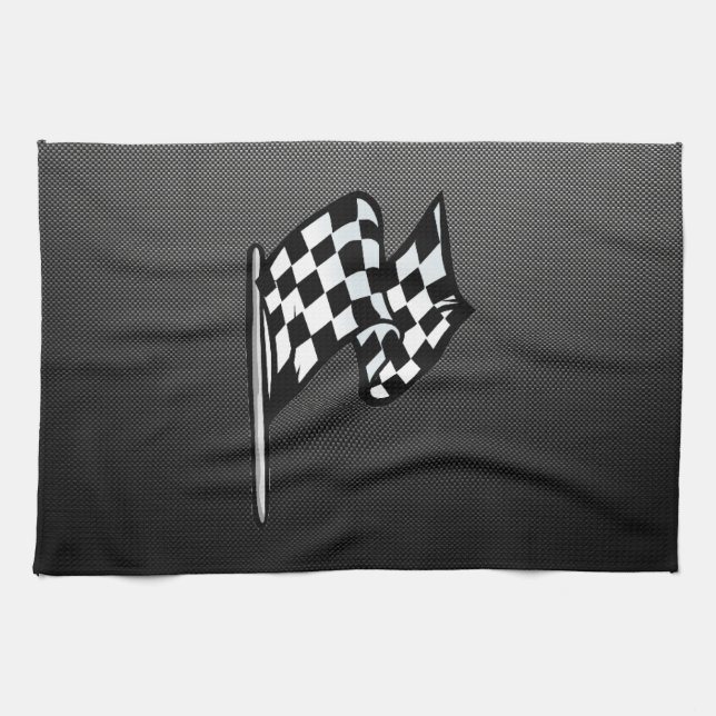 Carbon Fibre look Chequered Flag Kitchen Towel (Horizontal)
