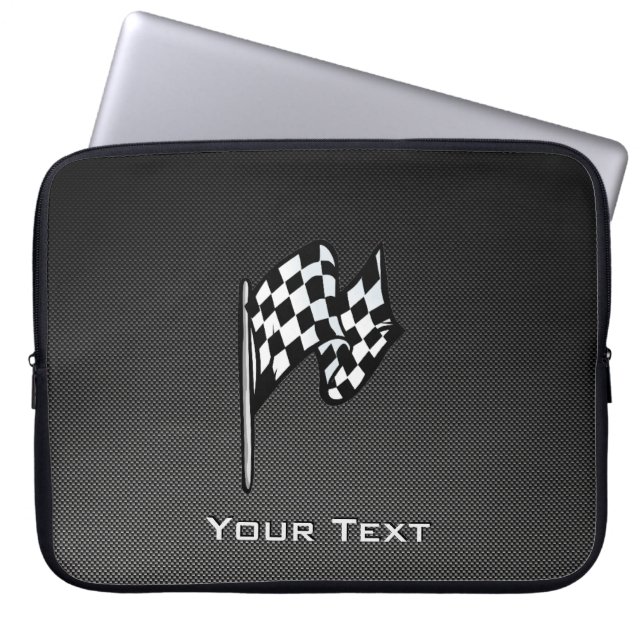 Carbon Fibre look Chequered Flag Laptop Sleeve (Front)