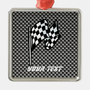 Carbon Fibre look Chequered Flag Metal Ornament