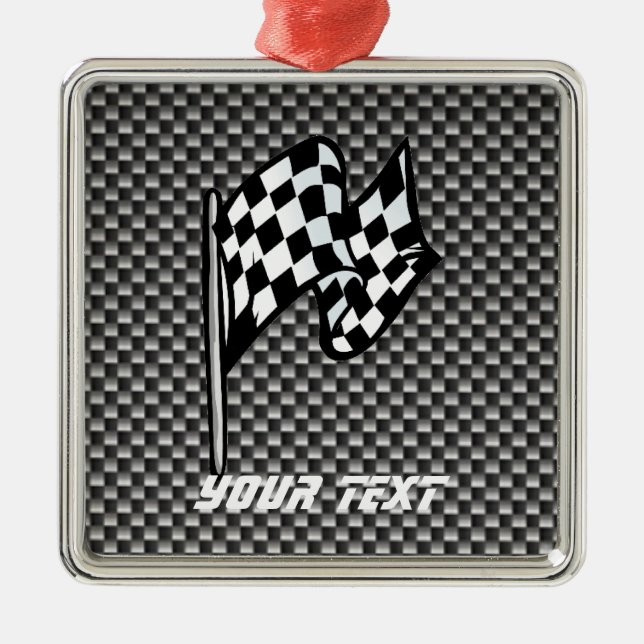 Carbon Fibre look Chequered Flag Metal Ornament (Front)