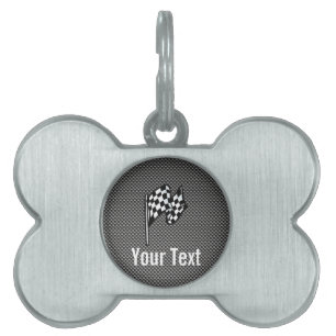 Carbon Fibre look Chequered Flag Pet ID Tag