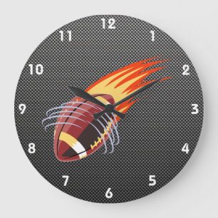 Carbon Fibre look Flaming Football Large Clock