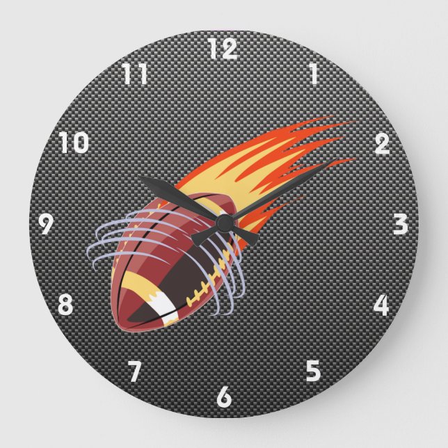 Carbon Fibre look Flaming Football Large Clock (Front)