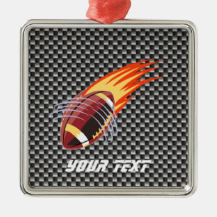 Carbon Fibre look Flaming Football Metal Ornament