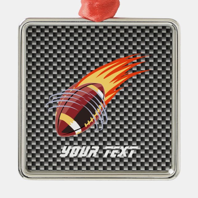 Carbon Fibre look Flaming Football Metal Ornament (Front)