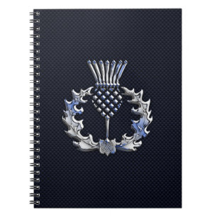 Carbon Fibre Print Silver Scottish Thistle Notebook