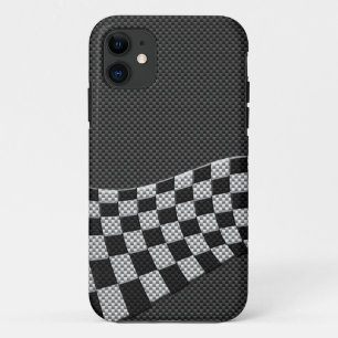 Carbon Fibre Racing Flag Wave Print Decor iPhone 11 Case