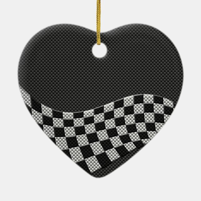Carbon Fibre Racing Flag Wave Print Decor Ceramic Ornament (Back)