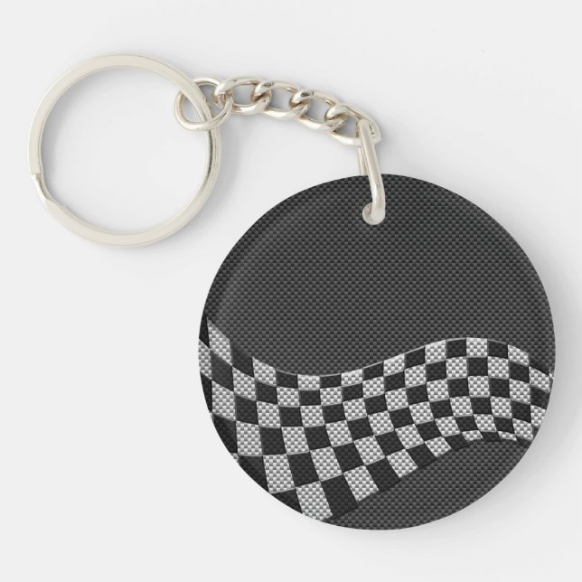 Carbon Fibre Racing Flag Wave Print Decor Keychain (Front)