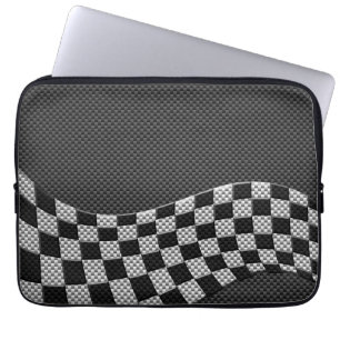 Carbon Fibre Racing Flag Wave Print Decor Laptop Sleeve