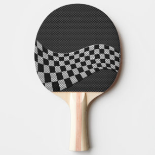Carbon Fibre Racing Flag Wave Print Decor Ping Pong Paddle