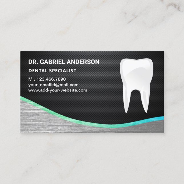 Carbon Fibre Steel Tooth Dental Clinic Dentist Business Card (Front)