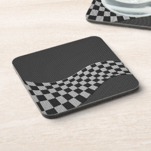 Carbon Fibre Style Racing Flag Checkers Wave Print Coaster