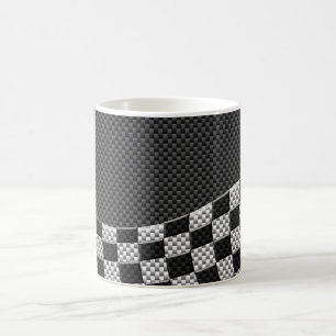 Carbon Fibre Style Racing Flag Checkers Wave Print Coffee Mug
