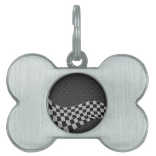 Carbon Fibre Style Racing Flag Checkers Wave Print Pet ID Tag