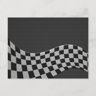 Carbon Fibre Style Racing Flag Checkers Wave Print Postcard
