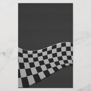 Carbon Fibre Style Racing Flag Checkers Wave Print Stationery