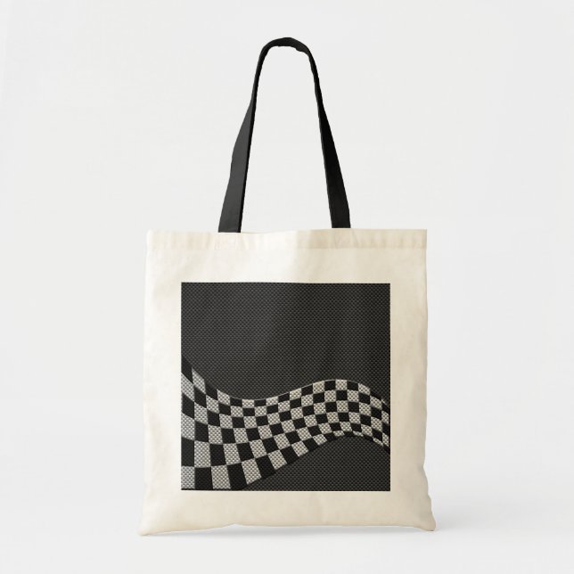 Carbon Fibre Style Racing Flag Checkers Wave Print Tote Bag (Front)
