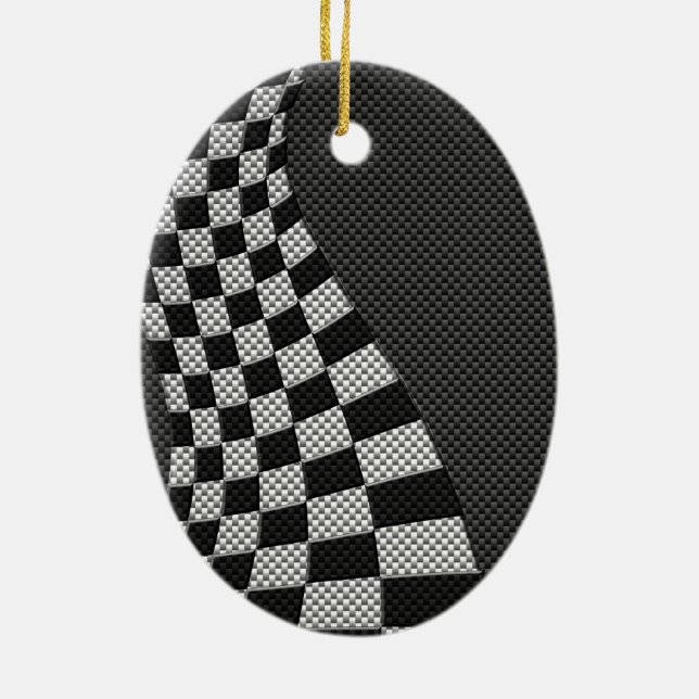 Carbon Fibre Style Racing Flag Wave Decor Ceramic Ornament (Back)