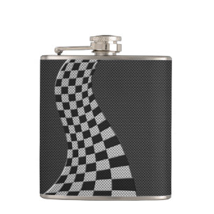 Carbon Fibre Style Racing Flag Wave Decor Hip Flask